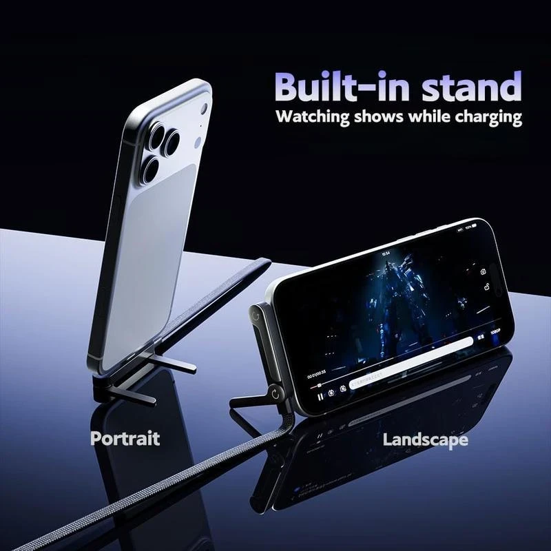 Hidden Holder Charger Cable with Stand, 240W PD Type-C to Type-C (iPhone) & Type-B(USB) to Type-C (Android) Fast Charging Cable, 2-In-1 Gaming Desk Stand